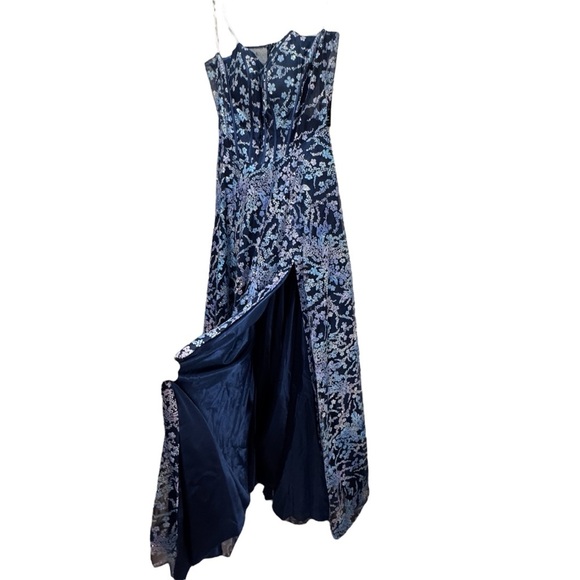 NWT Jovani 44151 Strapless Corset Ball Gown Floral Sheer Formal Prom Navy Sz 16 - Picture 8 of 17